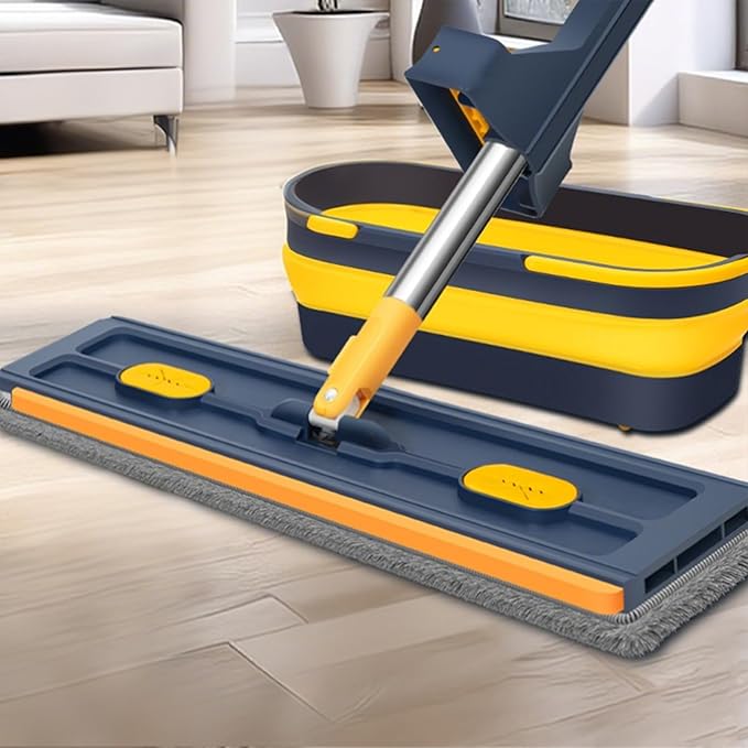 Flat Mop - Household Floor Cleaning System, Extra Wide with Extendable Handle for Hardwood Tile Vinyl, Reusable Microfiber Pads with 360° Rotation, Multi Tool for Home Garage Office Blue