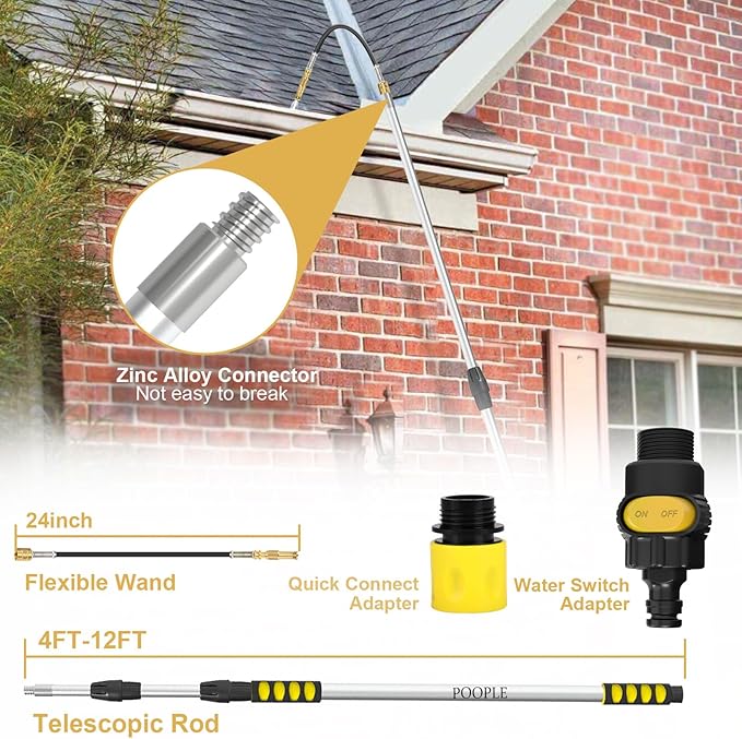 Gutter Cleaning Tools from The Ground, Telescoping Gutter Cleaner Wand with Adjustable Water Flow, Rain Gutter Cleaning Tool