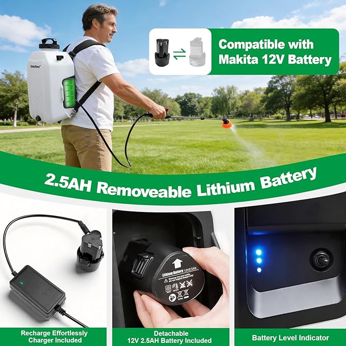 4.2 Gallon Backpack Sprayer Battery Powered, 100 PSI Electric Garden Sprayer Compatible with Makita 12V Battery, Weed Sprayer with Telescopic Wand & 4 Nozzles for Lawn, Yard & Pest Control