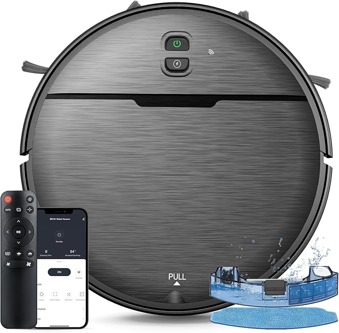 Robot Vacuum and Mop Combo, 2 in 1 Robot Vacuum Cleaner with WiFi/App, Smart Robotic Vacuums with Strong Suction, Schedule, Self-Charging, Slim, Quiet, Ideal for Hard Floor, Pet Hair, Low Pile Carpet