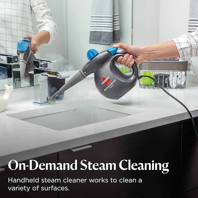 BISSELL Steam Shot Omni Pressurized Handheld Multi-Surface Natural Portable Steam Cleaner with 7 tools for tile, grout, windows, bathrooms, kitchen, auto