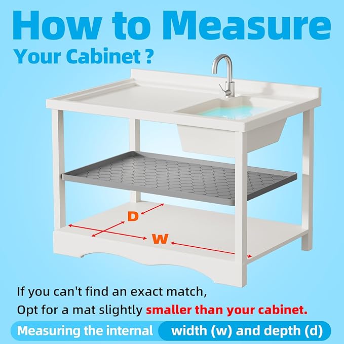 Silicone Under Sink Mat 28" x 19", kitchen Essentials and Gadgets, Shelf liner and Cabinet Protector, Home Organizers and Storage, Waterproof Bathroom Tray