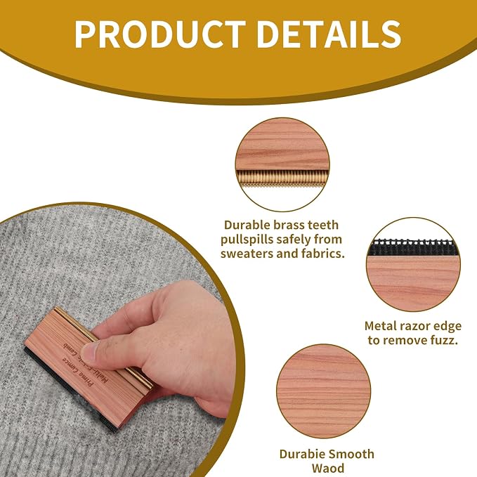 Cashmere Comb ?€? 100 x 44 x 10mm Multi-Fabric Shaver for Clothing ?€? Durable Cedar Wood Comb with Metal Pick ?€? Easy to Use and Portable Fiber Cloth Pilling Remover Ideal for Sweaters, Fuzz - Image 2