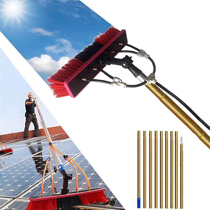 10m Telescopic Water Fed Pole Kit for Window Cleaning Aluminum Brush with Spray Washer for Solar Panel Outdoor Window Cleaner Extendable 33FT Pole
