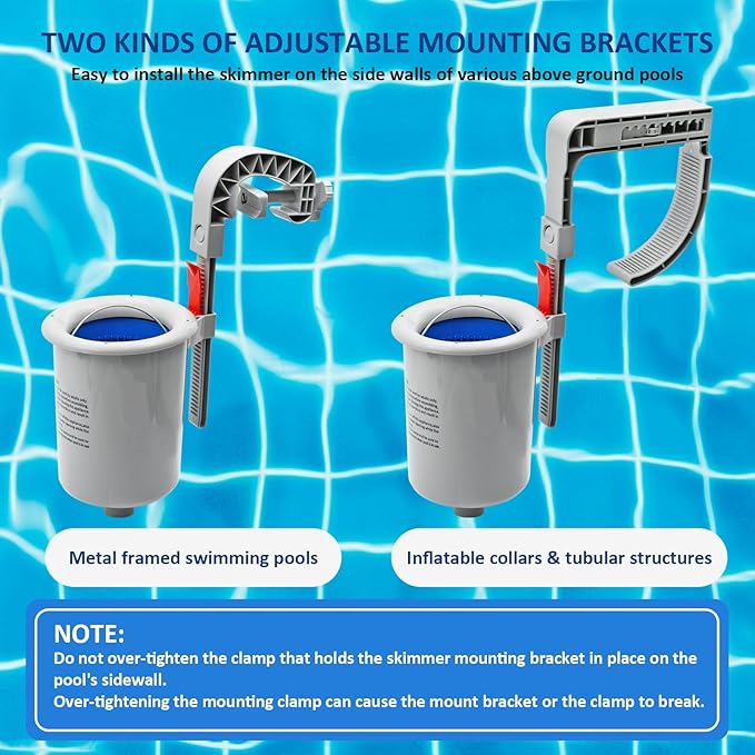 Above Ground Pool Surface Skimmer with Detachable Skimmer Basket, Auto Pool Skimmer Floating Pool Filter, Wall Mount Surface Skimmer fo Inflatable Collars, Metal Frame & Tubular Pools