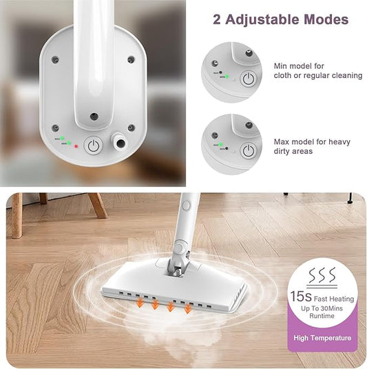 7-in-1 Steam Mop, 1200W Rotated Steam Cleaner for Home, 2 Modes, 400ML Removable Tank, 23FT Cord, 2 Washable Pads, Multi-Surface Steamer for Hard Floor, Laminate Floor, Tiles Cleaning（Onion White）