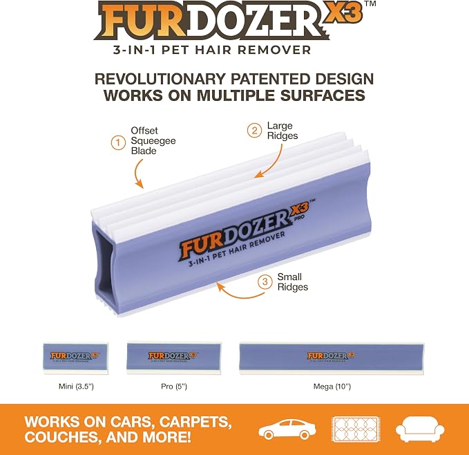 FurDozer Pet Hair Remover & Auto Detailing Tools - Cat & Dog Hair Remover for Carpets, Car Interiors, Couches, Bedding, & Pet Furniture (Purple, (3 Pack) - X6, X3 PRO, X3 MINI) - Image 3