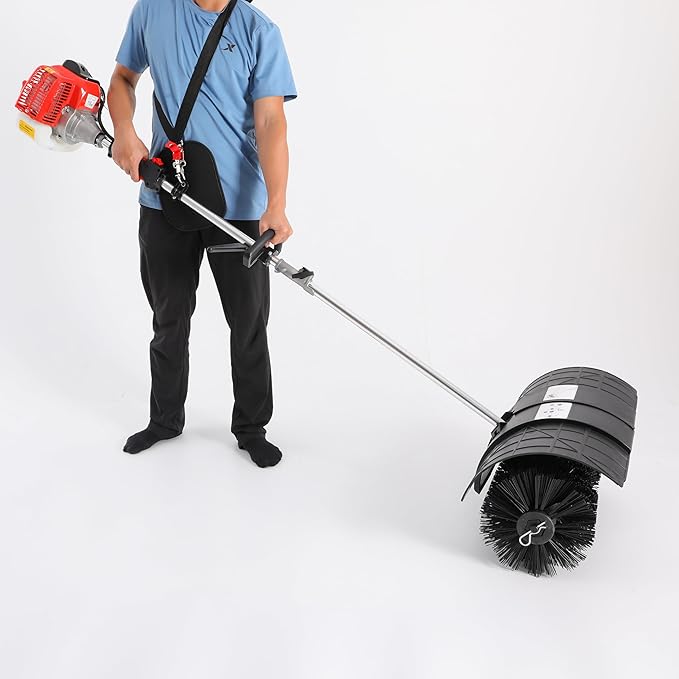 52CC Gas Handheld Sweeper, 2 Stroke 2.3HP Gasoline Power Snow Broom Driveway Turf Brush Outdoor Artificial Lawn Sweeper Cleaner Tools for Driveways Lawns Leaves Street Farms & Snow (Standard)