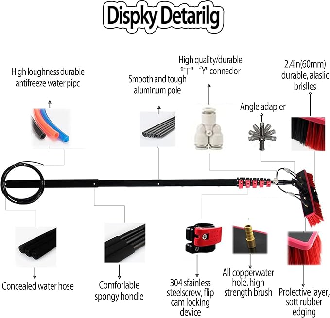 Water Fed Telescopic Brush,Extendable Solar Panel Roof Cleaning Tools,Photovoltaic Panel Cleaning,Conservatory Roof Cleaner,for Photovoltaic Panel Cleaning 35cm-9m/30FT