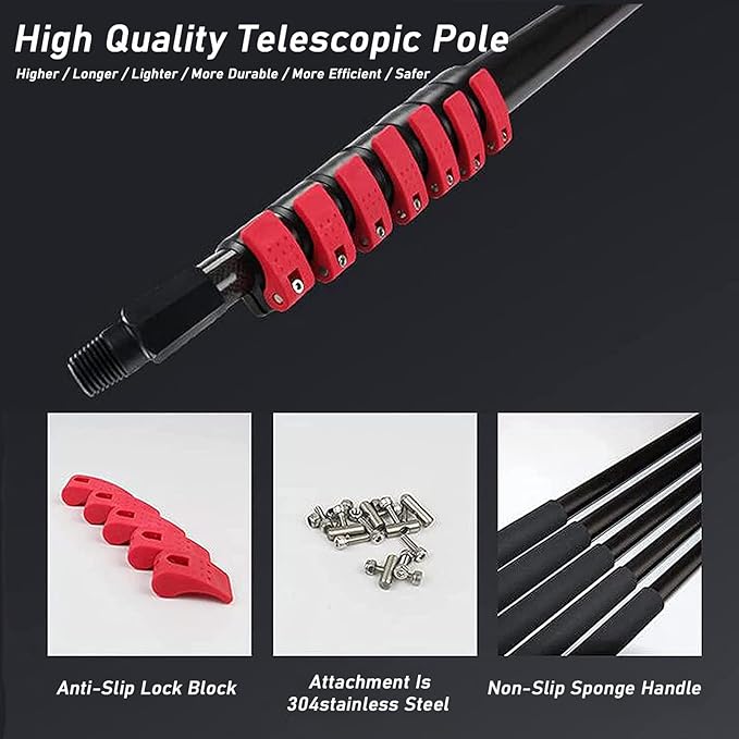 Window Cleaning Wand, Water Feeding Telescopic Brush for Pv Panel Cleaning - 12m/40ft, Roof Cleaning Tool Window Cleaner Kit,35cmbrushhead-6M/20FT,35cmbrushhead-9M/30FT