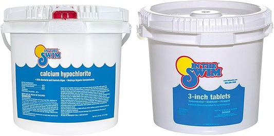 In The Swim Shock and Chlorine Bundle for Sanitizing Swimming Pools – Includes 25 Pound Bucket of 68% Cal-Hypo Pool Shock and 25 Pound Bucket of 3 Inch Stabilized Chlorine Tablets