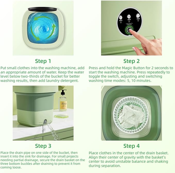 Portable Washing Machine,Mini Washer,16L Upgrade Mini Laundry Machine with Spin Basket,Deep Clean Baby Clothes,Underwear,Socks,Small Pet clothes; Ideal for RV, Dorm, Camping(Green)