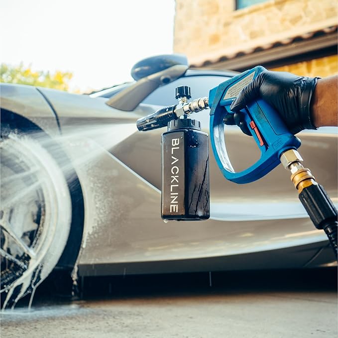 Blackline Foam Cannon for Pressure Washers (Wide Mouth), Durable Car Wash Foam Gun, Easy to Use & Adjust, Creates Thick Foam, 1L Bottle & Snow Foam Lance w/ 1/4" Quick Connect