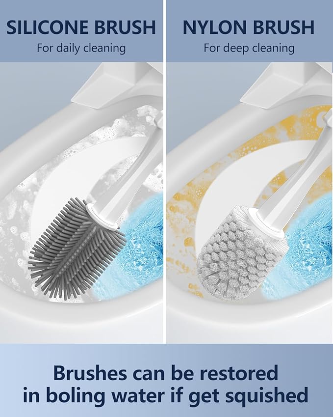 24 Wand Refills and Replaceable Brush Heads Kit for Leebein HK-047 Electric Toilet Brush, Hard Nylon Brush Head and TPU Silicone Brush Head, 24PCS Sponge Pad with Cleaner, Machine Not Included