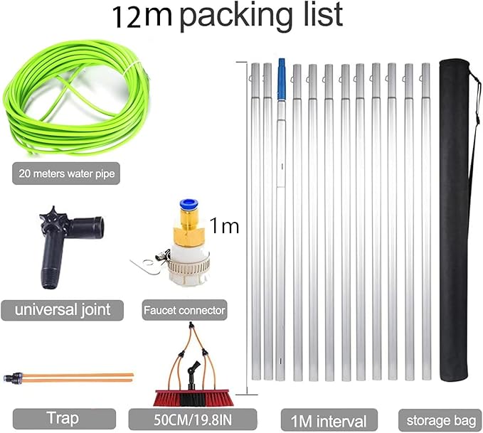 6 Meter / 20Feet Extending Telescopic Water Fed Home Windows Car Vans Brushs Wash Brush Cleaner（50cm Brush 6m Pole）