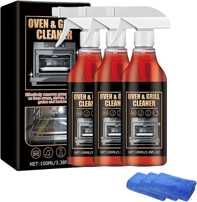 Oven and Grill Cleaning Spray – Dissolves Grease in 5 Minutes, No Scrubbing Required, Removes Odors, Eliminates Thick Grease & Build Up, Grease Remover, 3.38 Floz (3pcs)