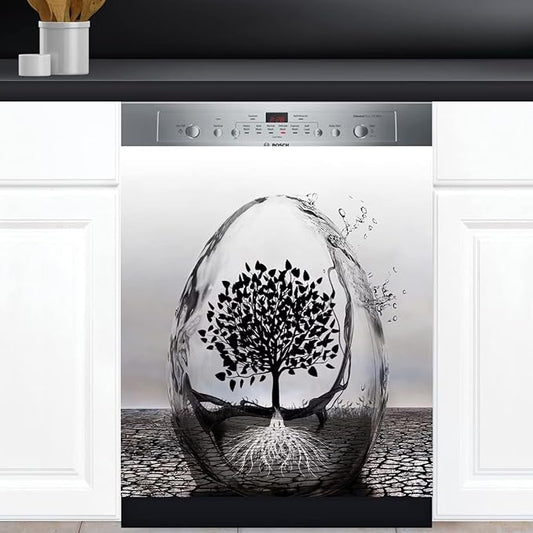 Wine Glass and Tree of Life Art Decoration Dishwasher Cover Black Abstract Decal Magnetic Cover for Dishwasher Front Door 23x26inch Magnet Sticker Kitchen Dishwasher Decor Panel