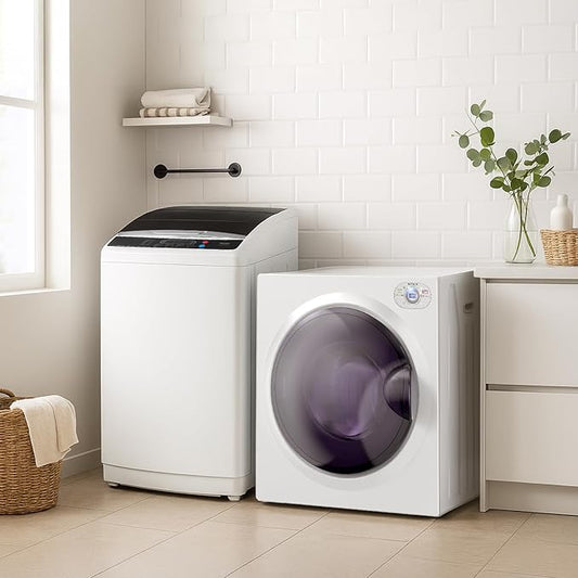 ROVSUN 25LBS Full Automatic Washing Machine and 2.6CuFt Portable Clothes Dryer Set, Electric Laundry Washer and Dryer Combo Set with Stainless Steel Inner Tub, for Apartment, Dorms, Home