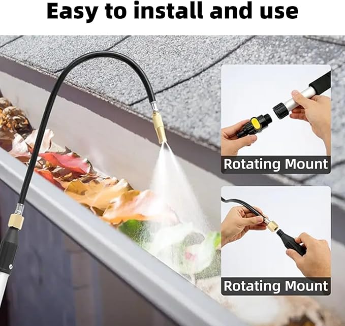 8FT/2.4M Gutter Cleaner Tool from Ground, Extendable Gutter Cleaning Wand with 5 Spray Patterns, Fits All Standard Garden Hoses, also for Garden Watering, Car Washing