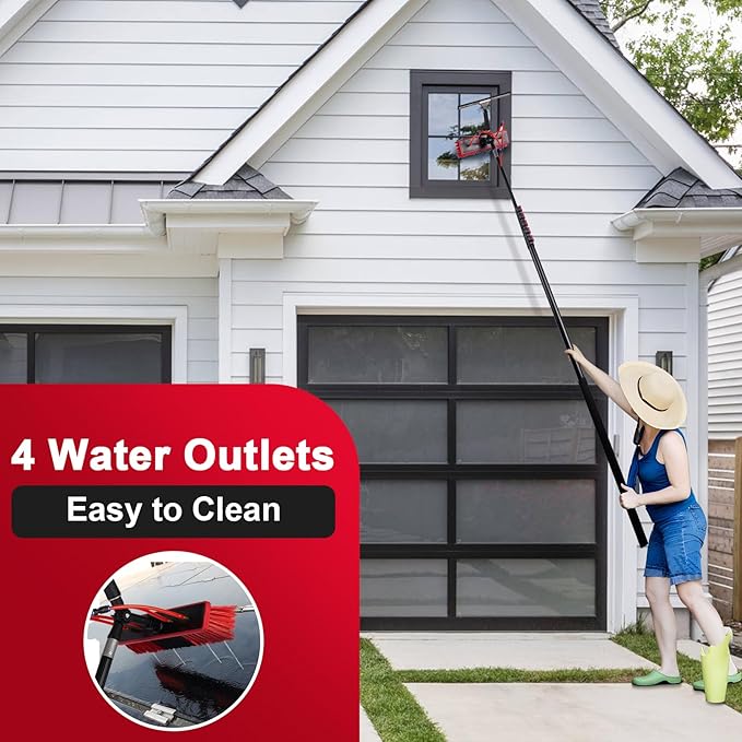 24ft Long Reach Solar Panel Cleaning Brush Kit,Telescopic Water Fed Pole & Squeegee, 2 Dusting Brushes for Window Outdoor Roof Cleaner Kit