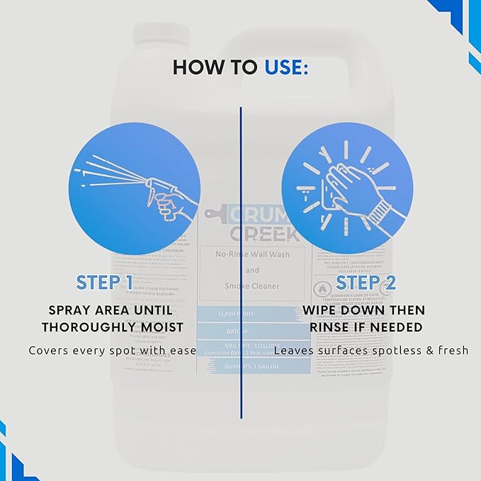 Smoke Cleaner Wall Wash, Multipurpose Degreaser for Walls and Smoke Damage, Non-Rinse, Grease and Odor Remover, Hard Surface Cleaner. 1 Gallon (4, 512 fluid ounces)