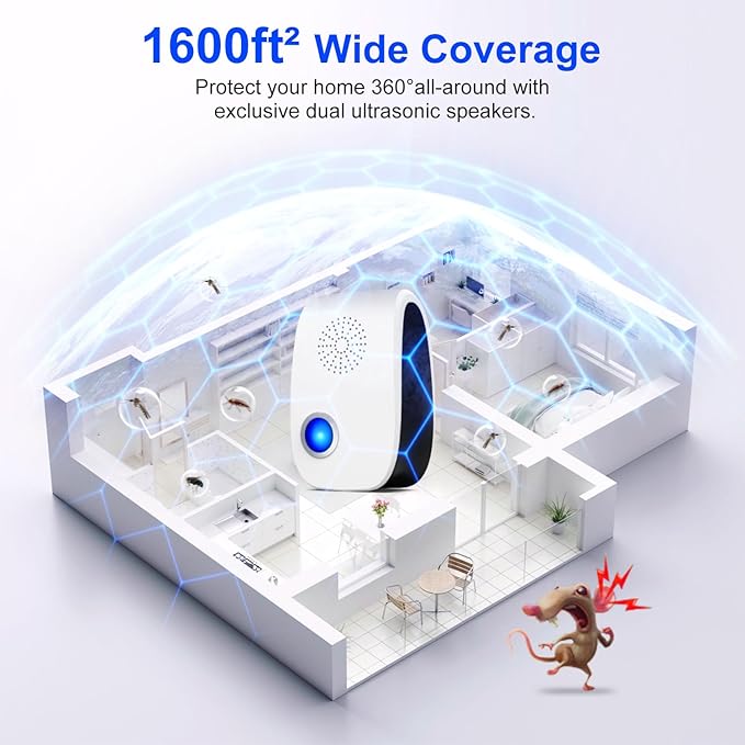 Upgraded Ultrasonic Repellent, Indoor Pest Repellent, Electronic Plug in Pest Control for Roach, Ant, Rodent, Mouse, Bugs, Mosquito, Spider Repellent for House, Garage, Warehouse (12)