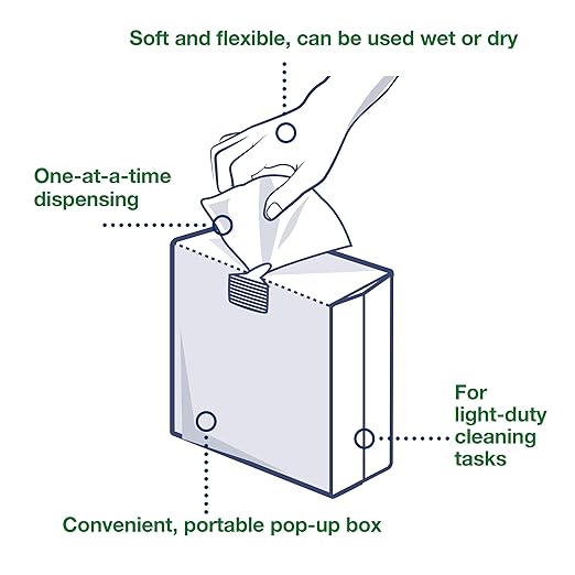 Tork Light Duty Cleaning Cloth Pop-Up Box White W24, Use Wet or Dry, 10 x 120 Cloths, 500176