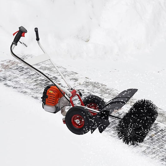 52CC 2.5HP Gas Power Sweeper Walk Behind Broom Driveway Grass Snow Cleaning Tool, 2.5HP Sweeper, for Cleaning Construction Sites, Farms, Streets, Driveways, Parks