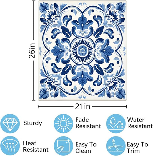Dishwasher Magnet Cover Blue Ethnic Flower Paisley Reusable Dishwasher Magnetic Cover Sticker Decorative Dish Washer Door Cover Panel for Home Kitcen Appliance, 21x26 in
