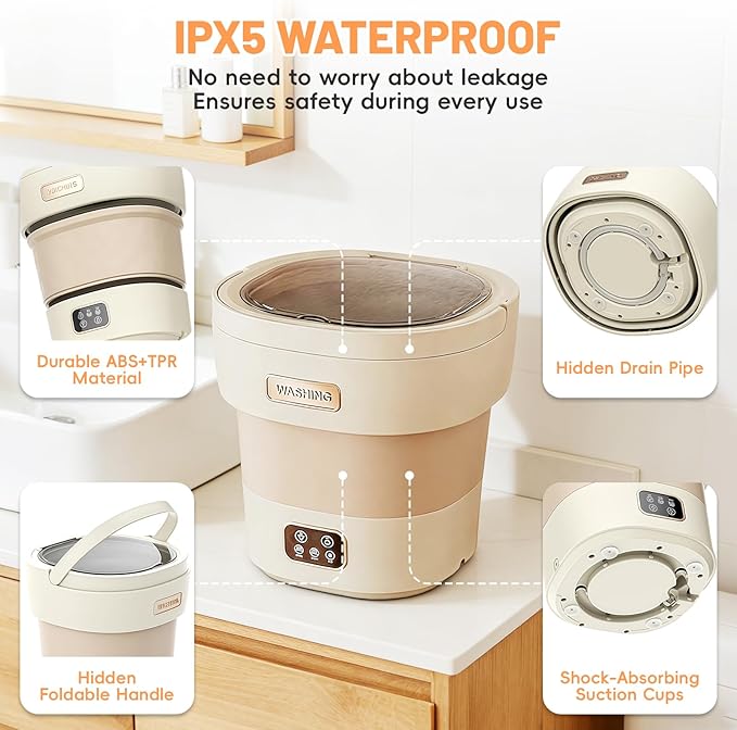Portable Washing Machine, 12L Large Capacity Foldable Washer, Dryer with 3 Cleaning Modes, Upgraded Small Mini Laundry Machine for Baby Clothes, Underwear, Socks, Apartment, Travel, Camping, Dorm