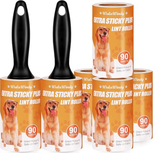 WulaWindy Extra Sticky Lint Rollers for Pet Hair, 6 Rolls, 2 Handles | Extra-sticky lint rollers with 6 rolls and 2 reusable handles for pet hair, lint and dust on clothes, sofas and furniture. by WulaWindy