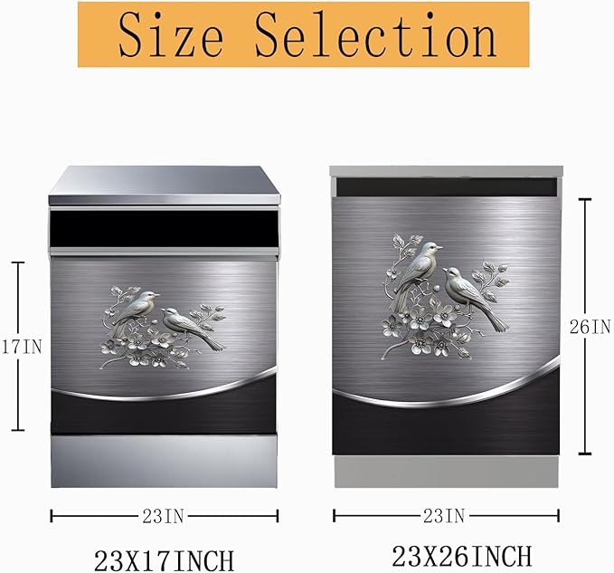 Grey Metal Silver Pattern,Dishwasher Cover Sheet, Magnetic Bird Flower Polishing Steelbird Dishwasher Skin Decor, Silver Texture, 23X17 INCH Magnet Rerigerator Wrap, Kitchen Panel Full Decal