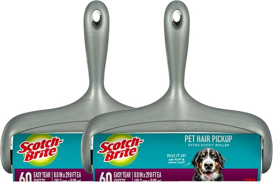 Scotch-Brite Lint Roller, Pet Hair Pickup, Extra Sticky, Large | for Fur and Fluff | for Couches and Clothes | Easy-Tear Adhesive | 60 Sheets, Pack of 2 by Unknown