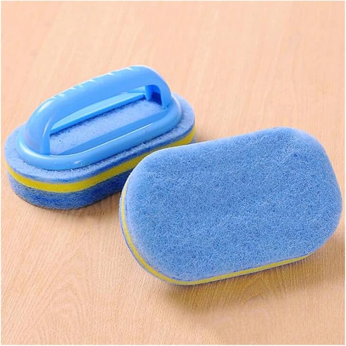 Kitchen Cleaning Bathroom Glass Wall Cleaning Bath Brush Handle Sponge Bath BottomBathtub Ceramic Cleaning Tools, Blue