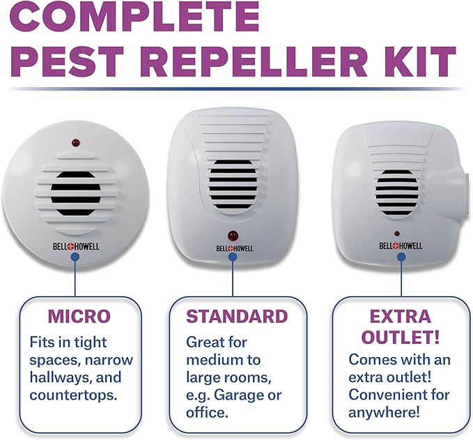 The Bell and Howell Ultrasonic Pest Repeller plug in device Complete Kit 6 Pack, Effectively Aids to repel mice, bugs, Rats, Rodents, Mosquitos, roaches, Spiders and Ants Chemical, odor and sound free