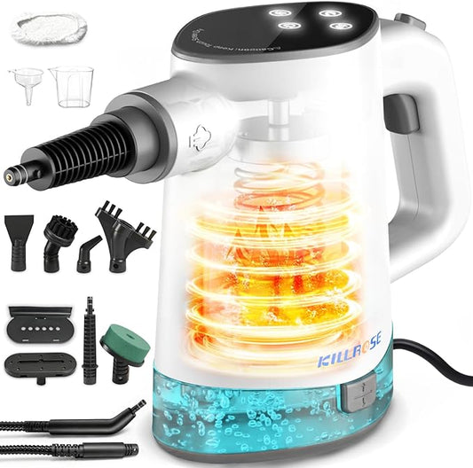Killrose Handheld Steam Cleaner, Pressurized Steam Cleaner with 10–15s Fast Heat, Dual Power Modes & Self-Clean, Multi-Surface Steamer with 12 Accessories for Kitchen, Bathroom