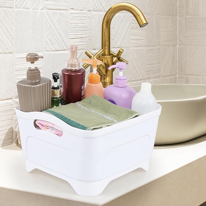 Teyyvn 4 Packs White Wash and Drain Dish Tub, 11.8" x 11.8" x 6.9"