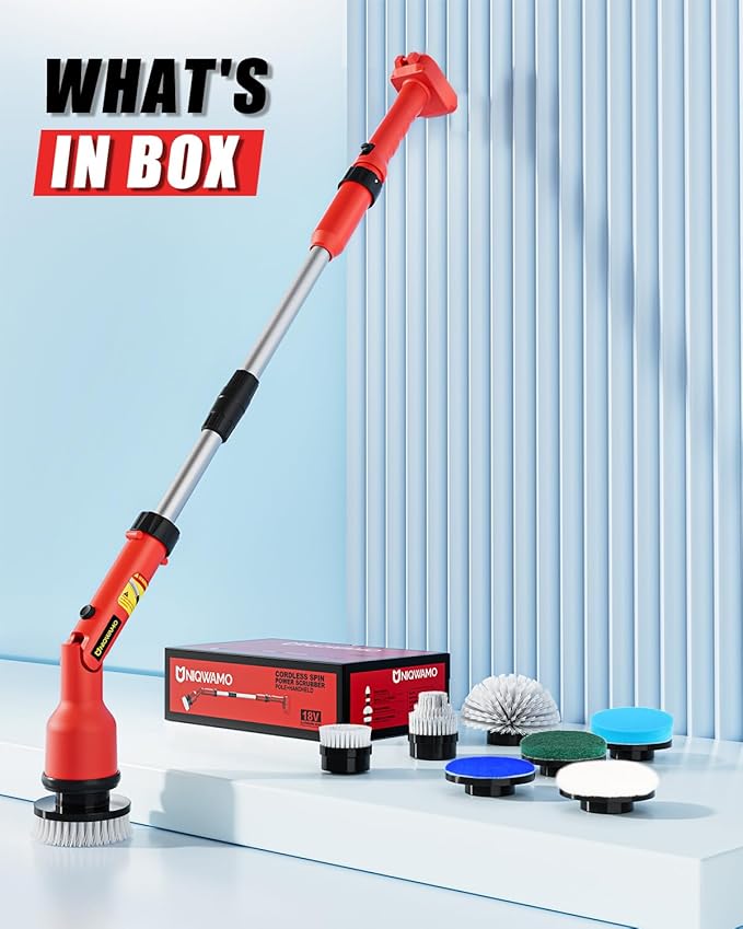 Electric Spin Scrubber Compatible for Milwaukee 18V Battery(Battery NOT Included), 1000 RPM Battery Powered Scrubber with Adjustable Extension Arm & 8 Brushes & Gloves for Tub/Tile/Floor
