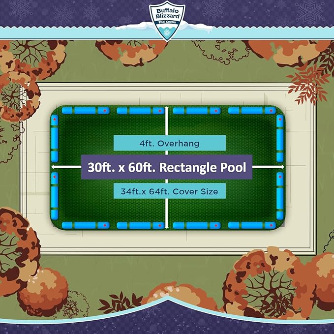 Buffalo Blizzard 30 ft x 60 ft Rectangle Pool Leaf Net | Mesh Pool Net Cover | Leaf Net for Above Ground Pool | Remove Leaves & Debris From Your Winter Cover | 4 Ft of Overlap | Winch & Cable Included