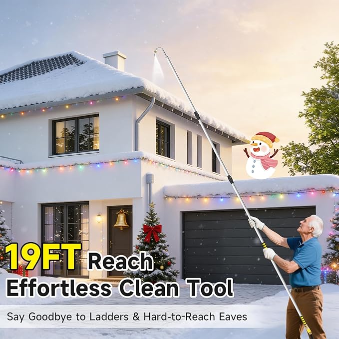 12FT Gutter Cleaning Tools,Up to 20FT Gutter Cleaner Tools from the Ground with Hose Attachment, Rain Gutters Cleaning Tool with Heavy-Duty Head for 2nd Story House