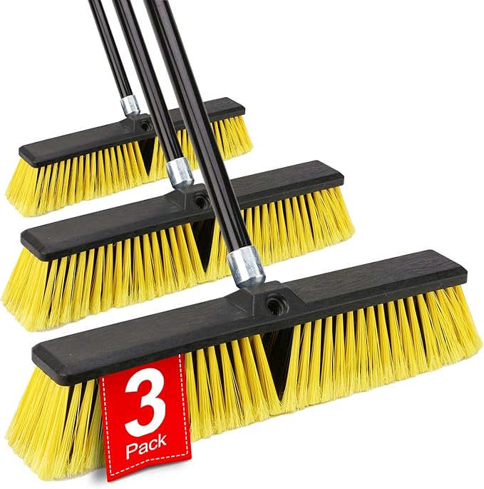 18 Inches Push Broom Outdoor- Heavy Duty Broom with 63" Long Handle for Deck Driveway Garage Yard Patio Concrete Floor Cleaning