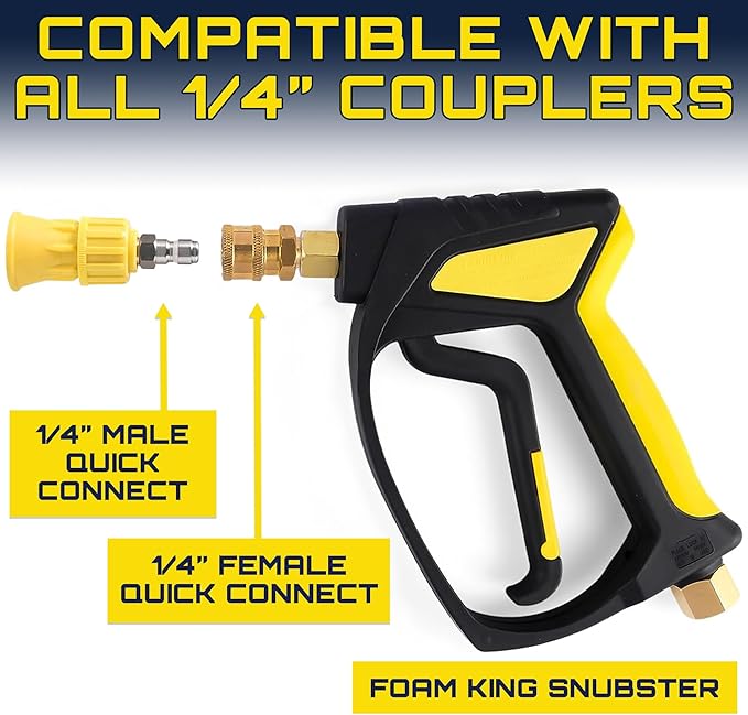 Clean Car USA Foam King™ 40° Pressure Washer Nozzle Guard, 1/4” Quick Connect - Stainless Steel Fire Hose Tip with Rubberized Protective Shield for High-Pressure Cleaning, Durable & Universal Fit