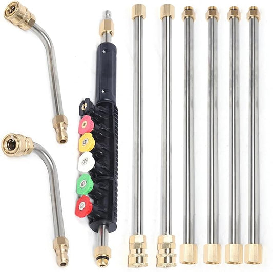 Igh Pressure Washer Wand Extension Set, Replacement Lance, 1/4 Inch Quick Connect, 90°,120° Curved Rod, 4000 Psi Gutter Cleaning Tool Rod, Roof Cleaner Lance W/5 Pcs Nozzle Tips