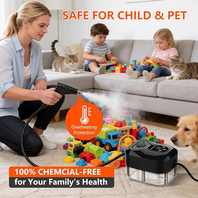 Steam Cleaner for Home & Car - 1200ML Water Tank 15s Heat-Up Portable Steamer for Cleaning, 6 Level Handheld Steam Cleaner for Car Detailing with 6 Accessories for Furniture, Grease, Carpet, Grout