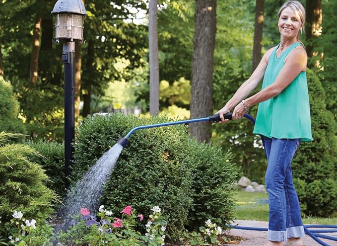Dramm Touch N Flow Rain Wand Full Watering Flow Trigger Style Shut Off Valve with Lock, for Garden, Yard, Watering Plants, Hanging Baskets, 11 Gallons Per Minute, Blue, 36 Inches Long