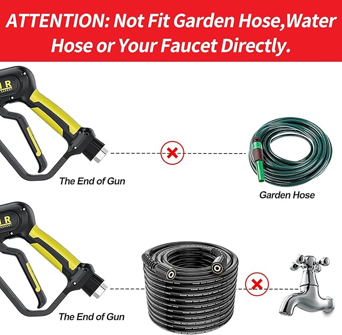 POHIR Pressure Washer Gun and 50FT Hose Kit, 3600 PSI Power Washer Gun Comes With 15in Extension Wand Parts 7 Nozzle Tips Quick Connect Set For Home Cleaning and Car Washing