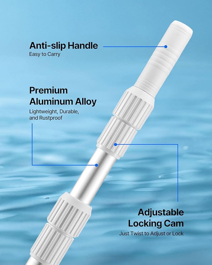 VEVOR Pool Pole, 3.4 to 12 Ft Telescoping Swimming Pool Cleaning Poles, Professional Adjustable Telescopic Pole with Extension Pole, Heavy Duty Cleaner Stick for Skimmer Net, Rake, Brush, Vacuum Head