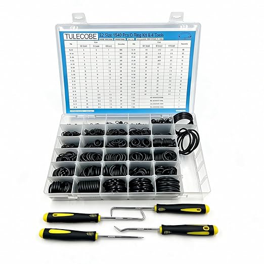 32 Size 1540 Pcs Universal Metric Nitrile Rubber(NBR) O Ring Assortment Kit & 4 Tools for Various car Auto Hydraulic Faucet Plumbing Pressure Washer Air or Gas Sealing Repair Home Repair