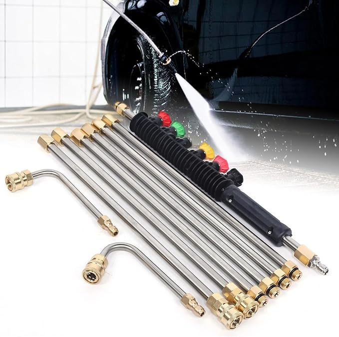 Igh Pressure Washer Wand Extension Set, Replacement Lance, 1/4 Inch Quick Connect, 90°,120° Curved Rod, 4000 Psi Gutter Cleaning Tool Rod, Roof Cleaner Lance W/5 Pcs Nozzle Tips