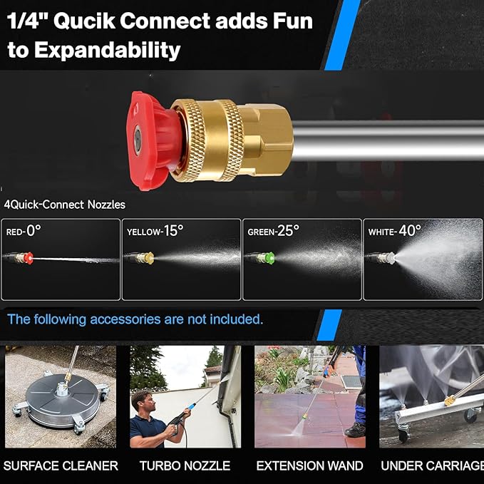 commowner𝐏𝐨𝐰𝐞𝐫 𝐖𝐚𝐬𝐡𝐞𝐫 𝟓𝟎𝟎𝟎𝐏𝐒𝐈 Portable with 33FT Pipe, 4 Nozzle Set for Home/Cars/Fences/Windows, Green